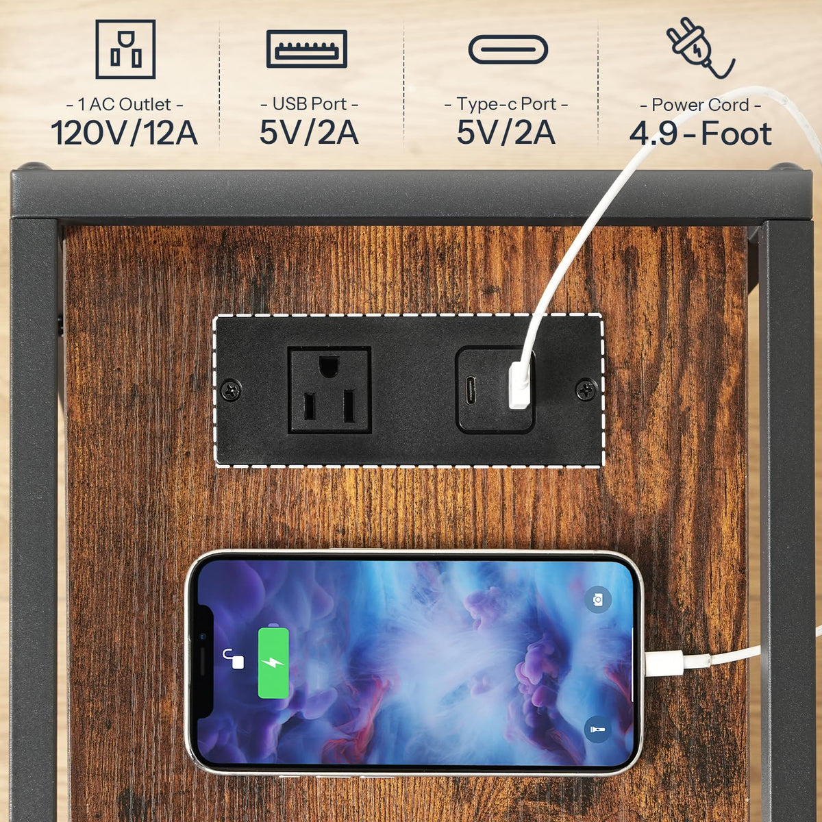 Rolling Narrow Side Table with Charging Station Q368