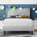 Light Gray Upholstered Twin Bed Frame with Storage Headboard P8482