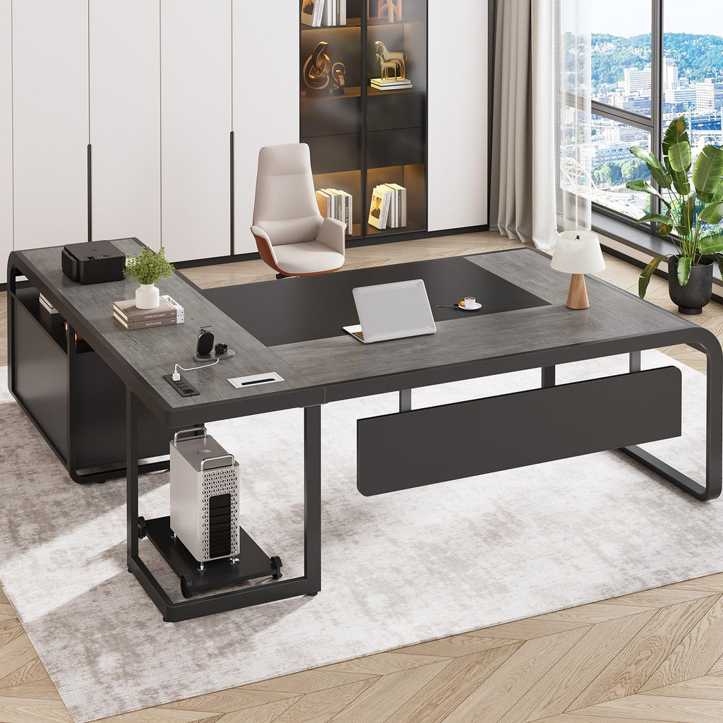 61" Grey L Shaped Desk with Drawer M7261
