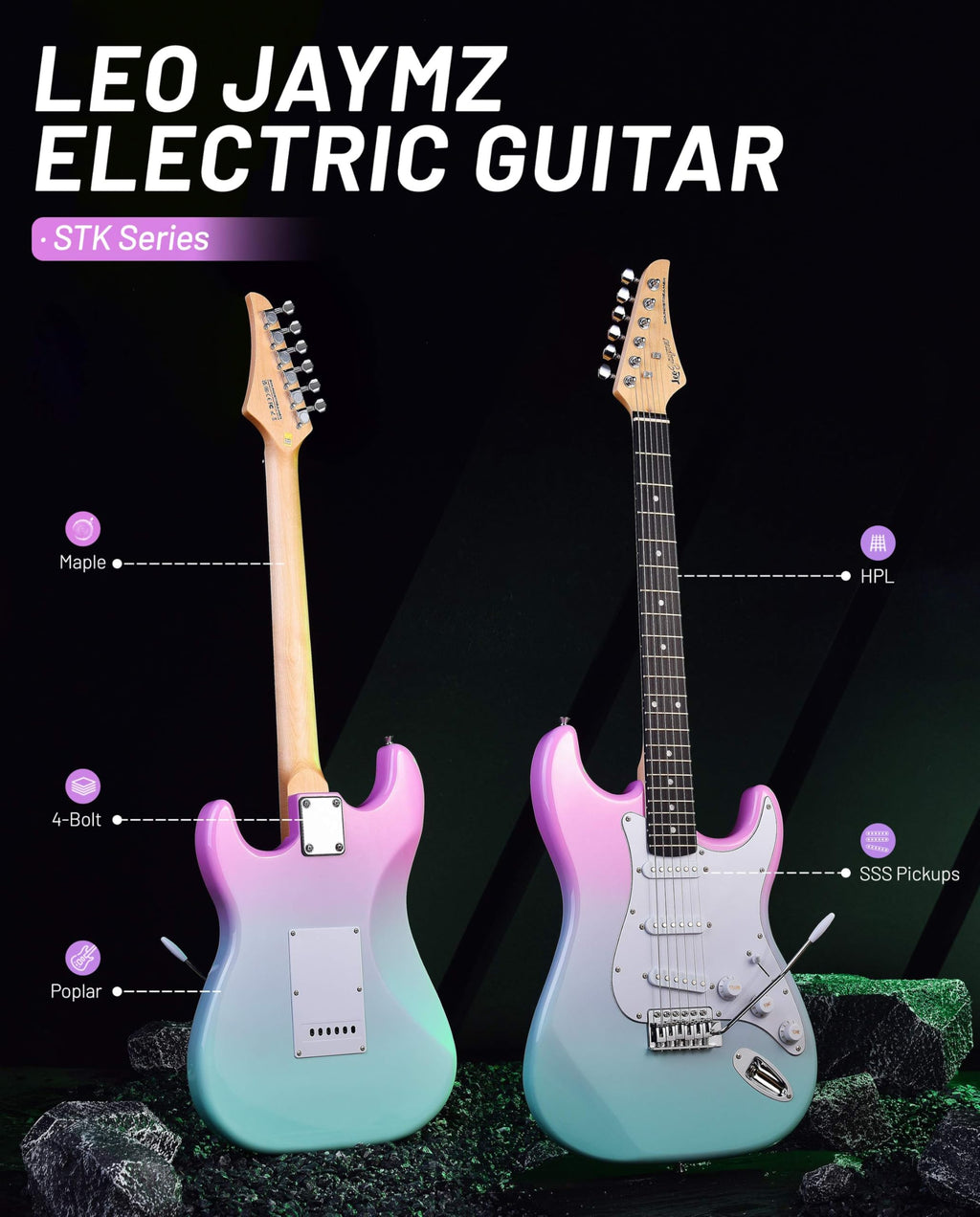 Beginner Electric Guitar 39” Kit with Portable Amplifier, Gig Bag, Tuner, Capo, Strap, Picks, SSS Pickups D66895