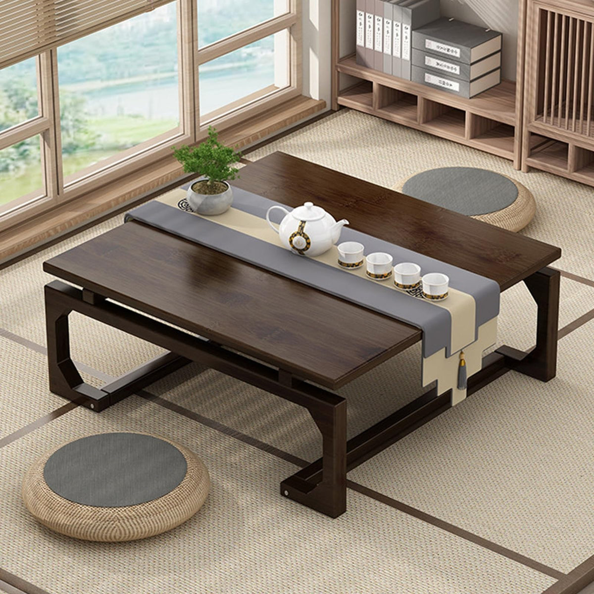 Japanese Floor Table Solid Wood 100x55x30cm I611