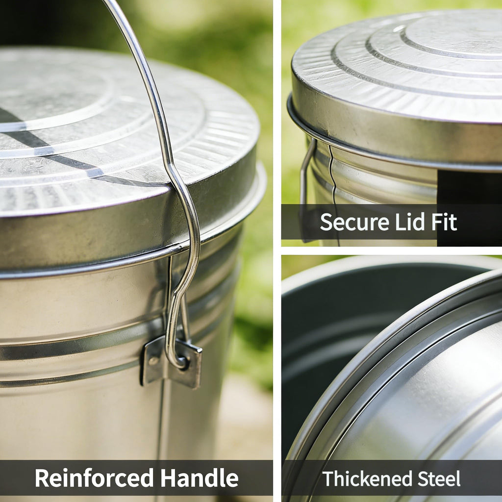 6 Gallon Galvanized Metal Trash Can with Lid E158910