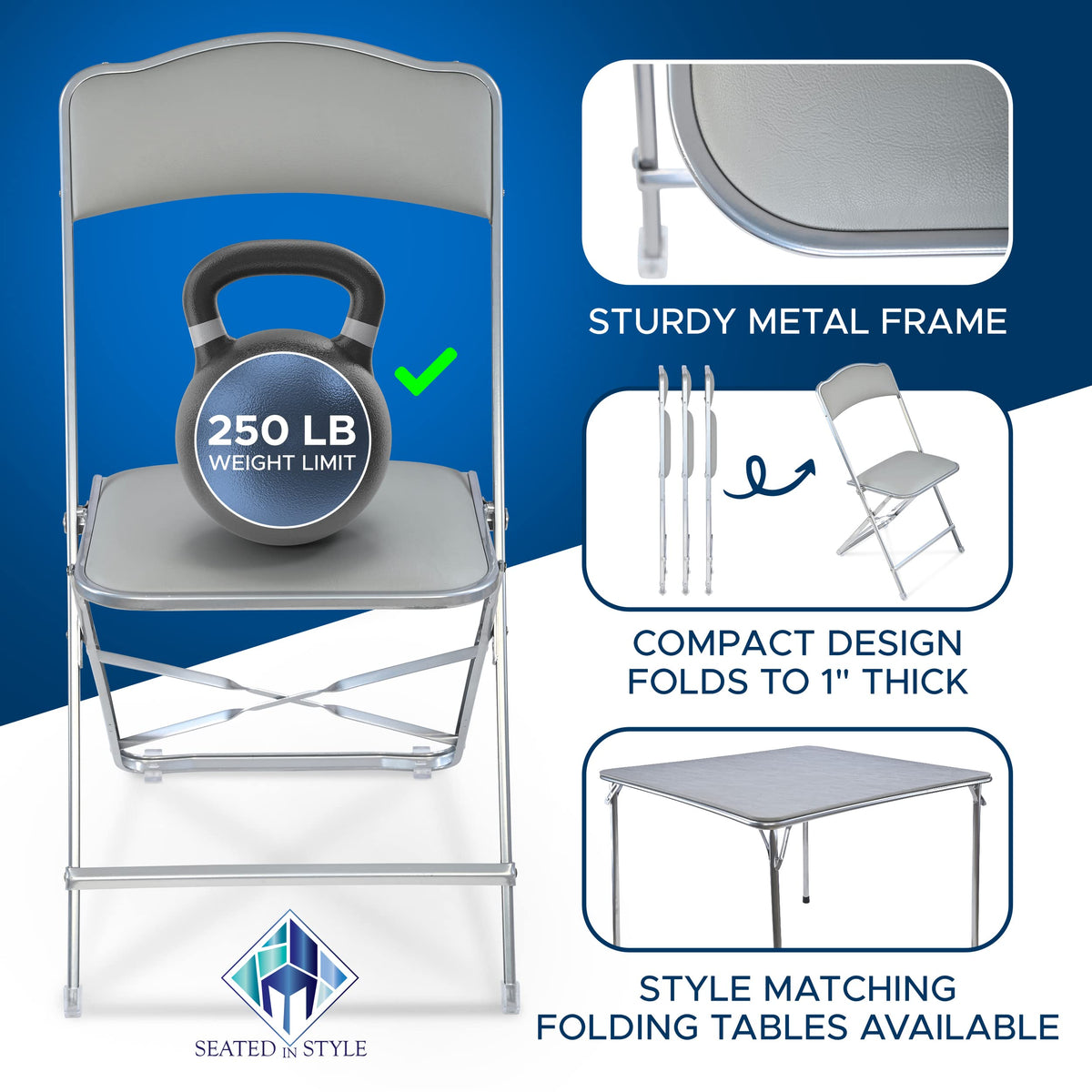 Folding Chairs with Padded Seats 4 Pack Heavy-Duty Steel Frame B755