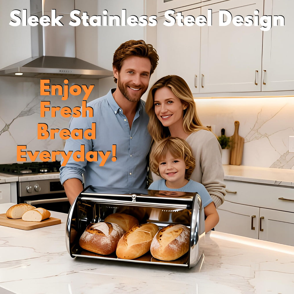 Large Stainless Steel Bread Box with Window & Air Vents B96812