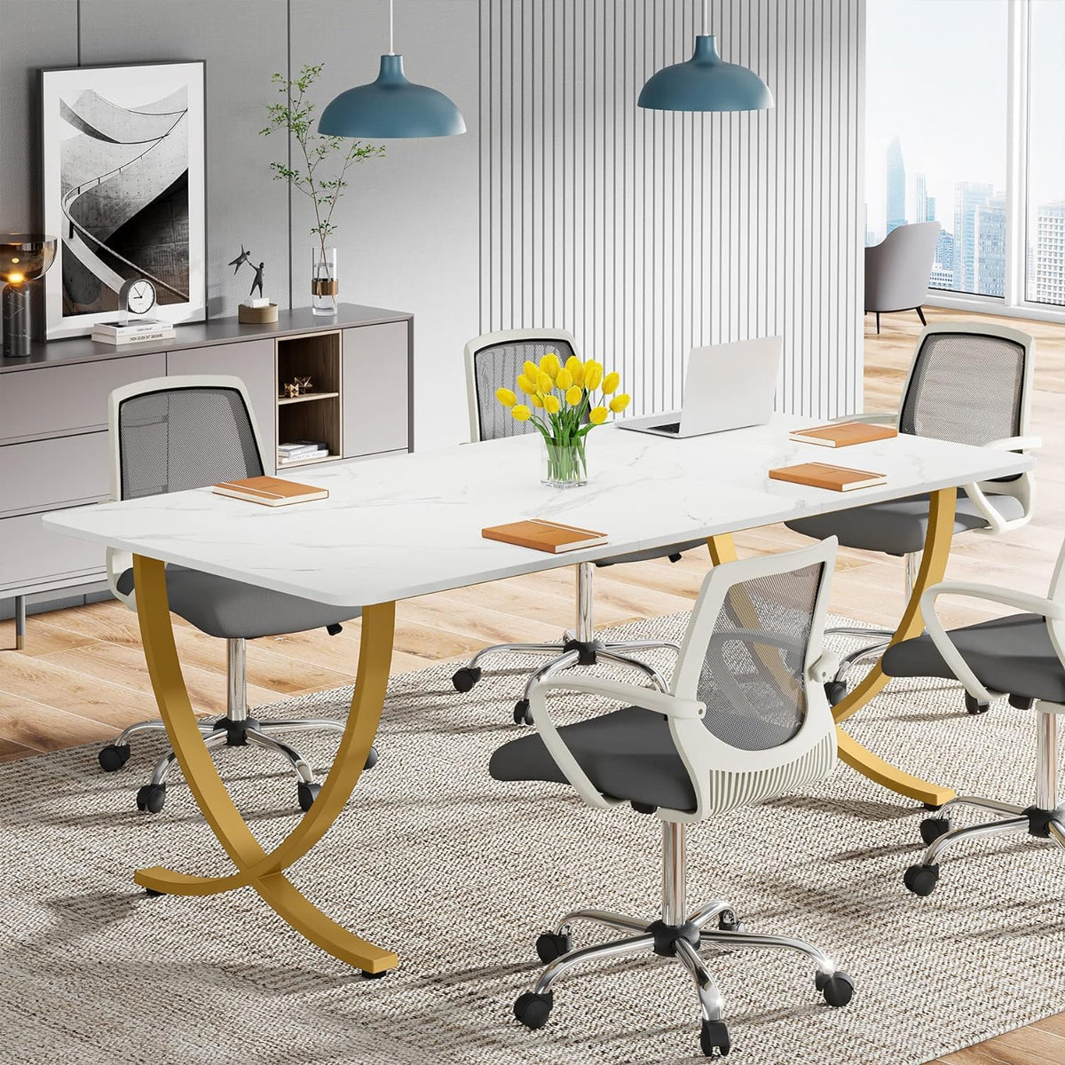63” Large White and Gold Office Desk F88784