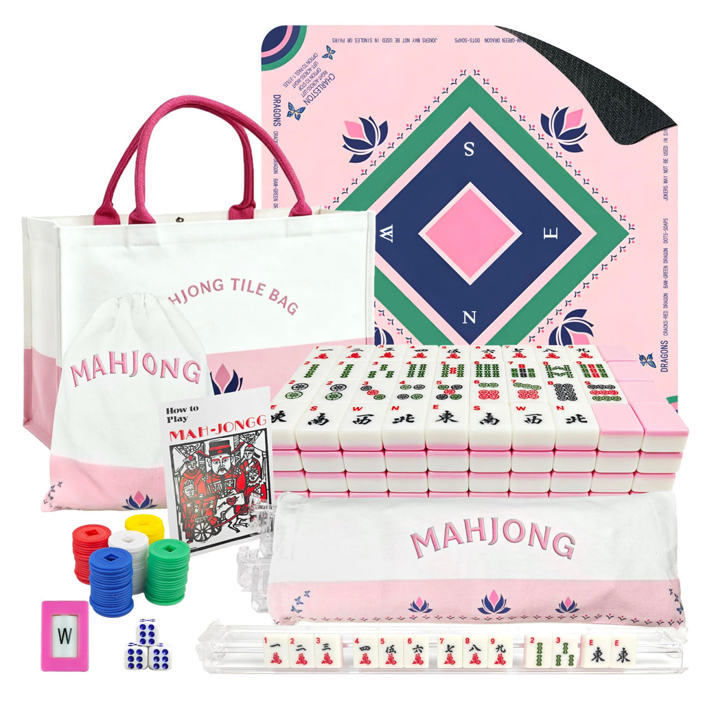 Pink Mahjong Game Set with 166 Tiles, Mat, 4 Racks and Bag T135307