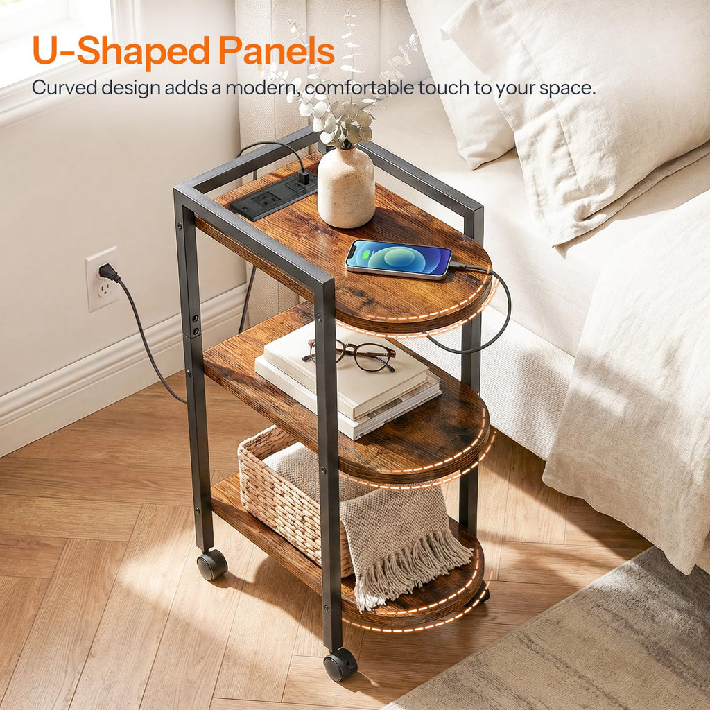 Rolling Narrow Side Table with Charging Station Q368