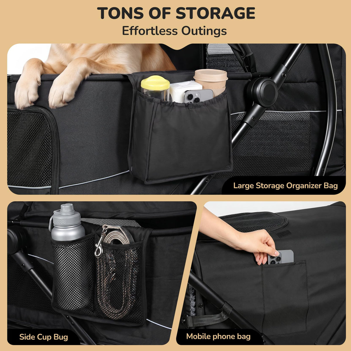 Large Dog Stroller with Walk-in Ramp, up to 110 lbs V733311