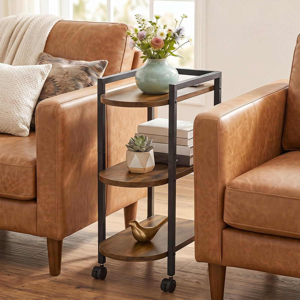 Rolling Narrow Side Table with Charging Station Q368