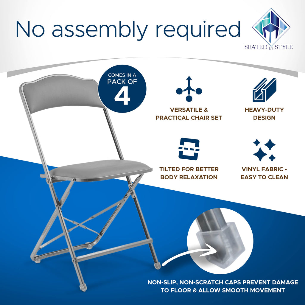 Folding Chairs with Padded Seats 4 Pack Heavy-Duty Steel Frame B755