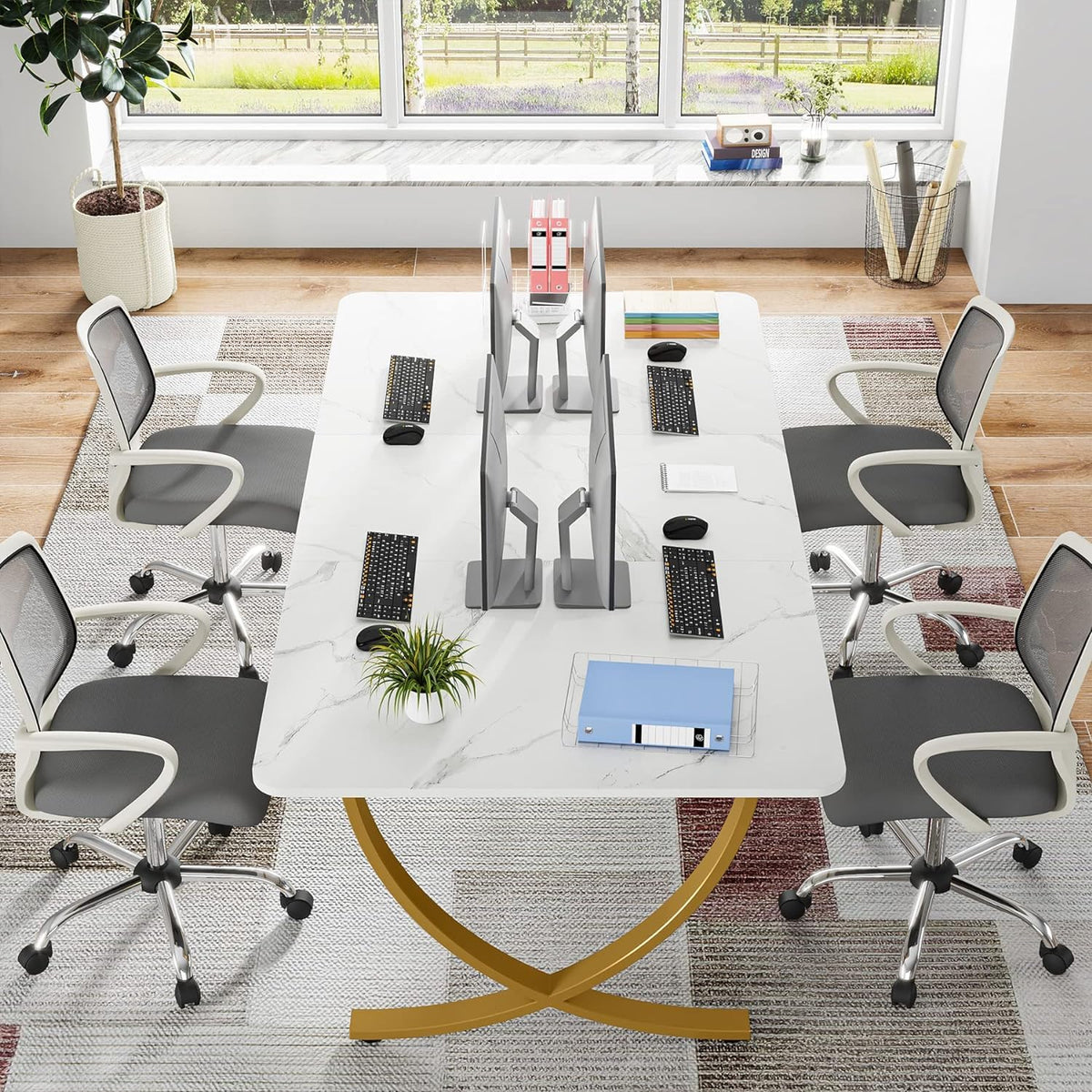 63” Large White and Gold Office Desk F88784