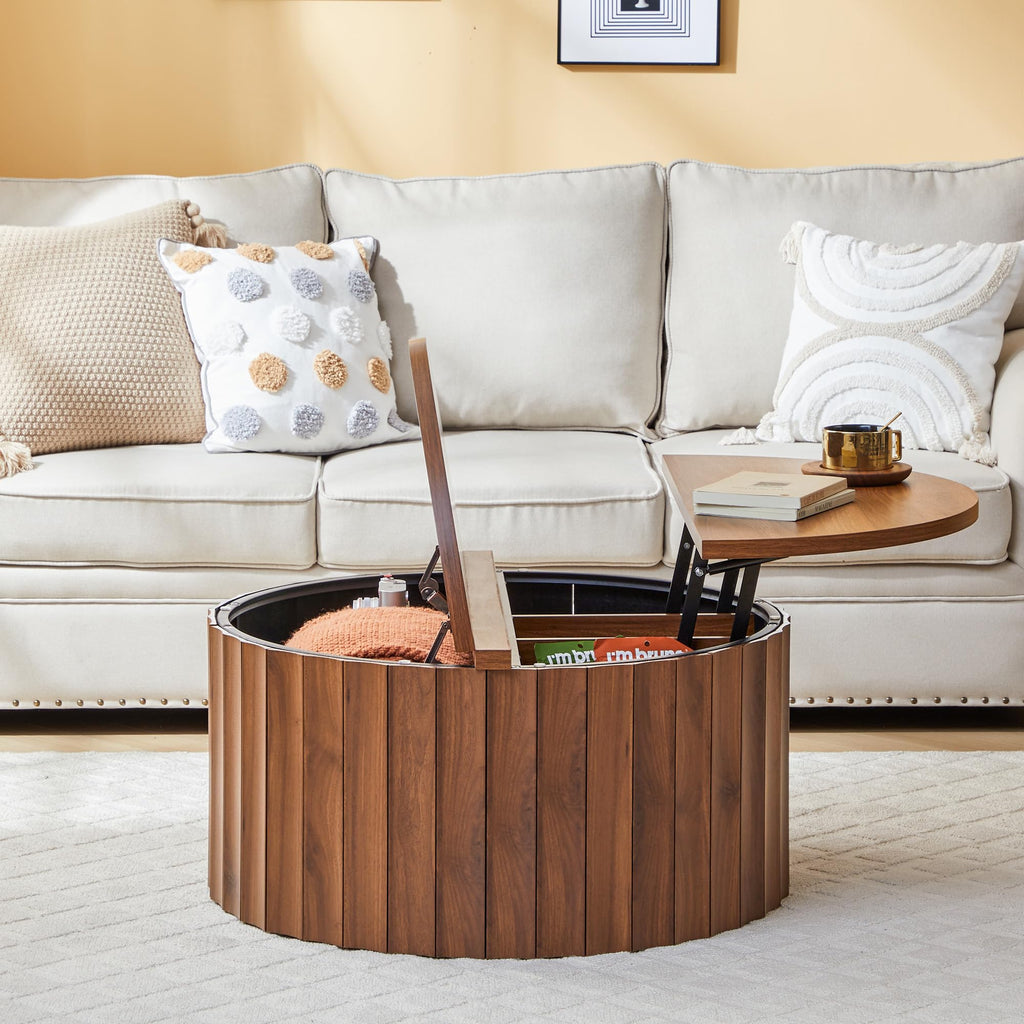 Fluted Round Lift Top Coffee Table with Storage C486823