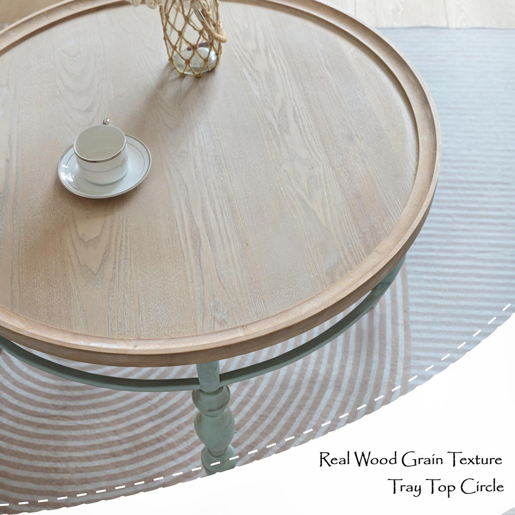 Round Solid Wood Coffee Table with Iron Legs S321122