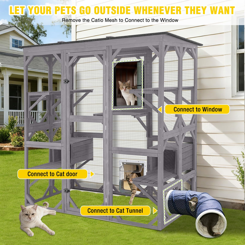 Outdoor Cat Enclosure with 7 Platforms and 2 Resting Boxes G122