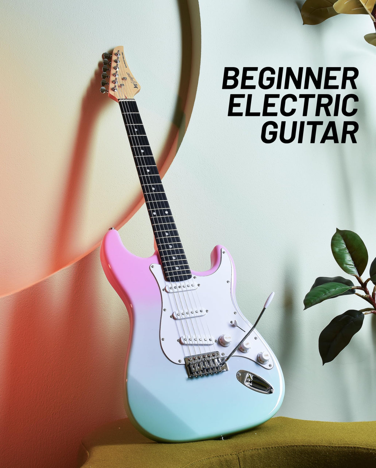Beginner Electric Guitar 39” Kit with Portable Amplifier, Gig Bag, Tuner, Capo, Strap, Picks, SSS Pickups D66895
