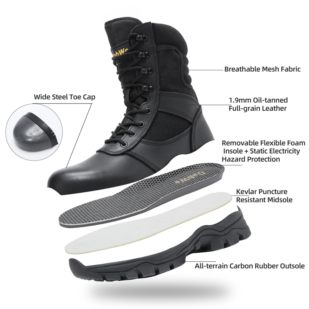 Tactical Boots Steel Toe Side Zipper 8 inches R6339
