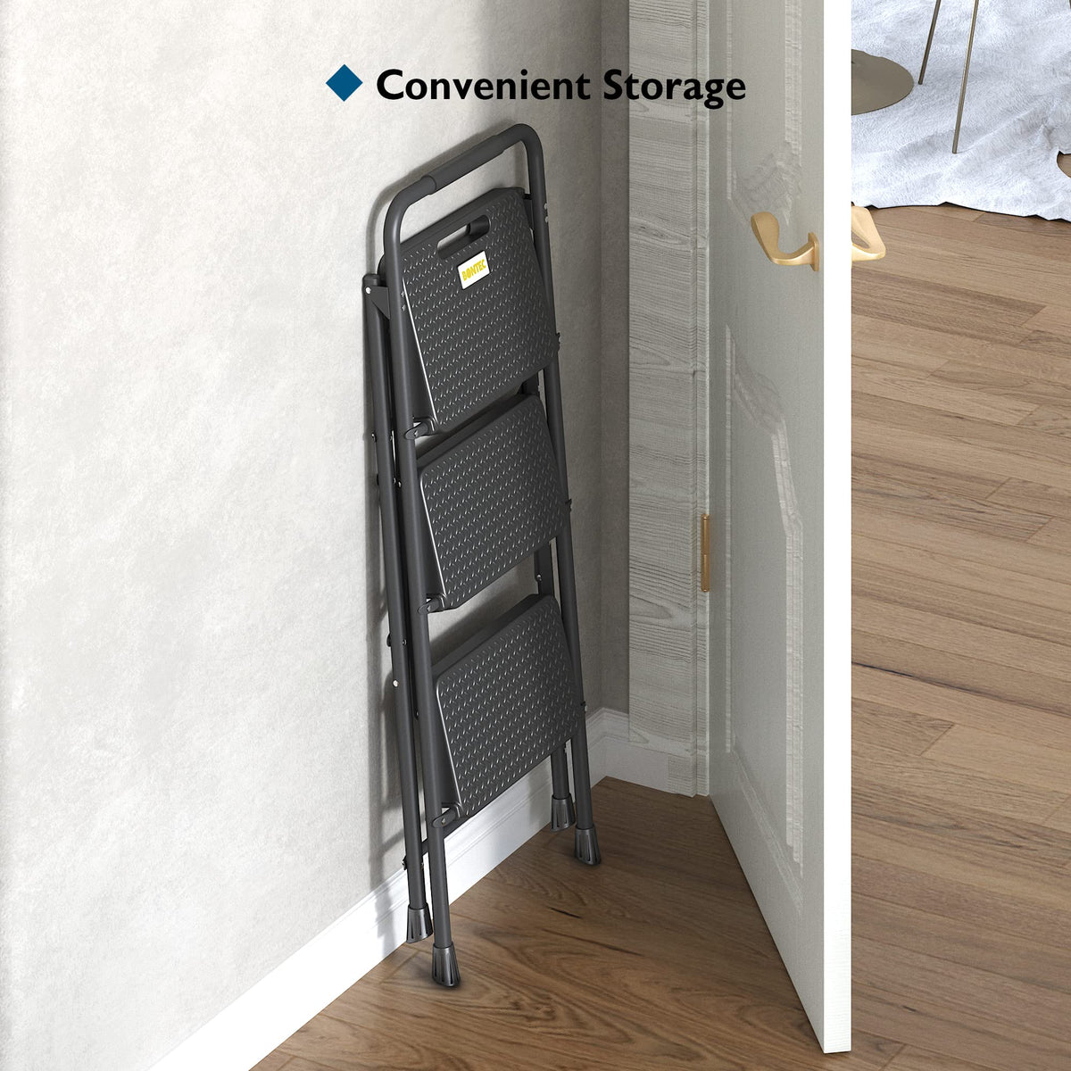 Folding Step Stool 600lbs Max Load Capacity Black G659