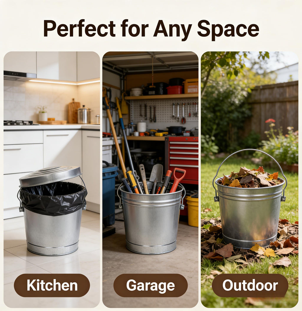 6 Gallon Galvanized Metal Trash Can with Lid E158910