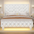 White Upholstered Full Size Bed Frame with Headboard A6348