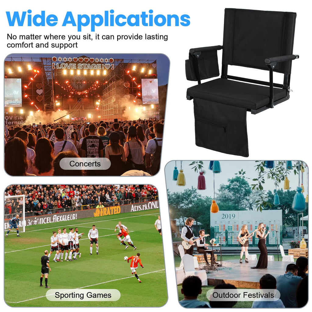 2 Pcs Black Folding Stadium Seat Cushion with Back Support S4208