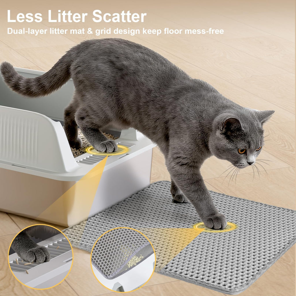 XL Stainless Steel Cat Litter Box with High Sides, Litter Mat, Scooper L8197