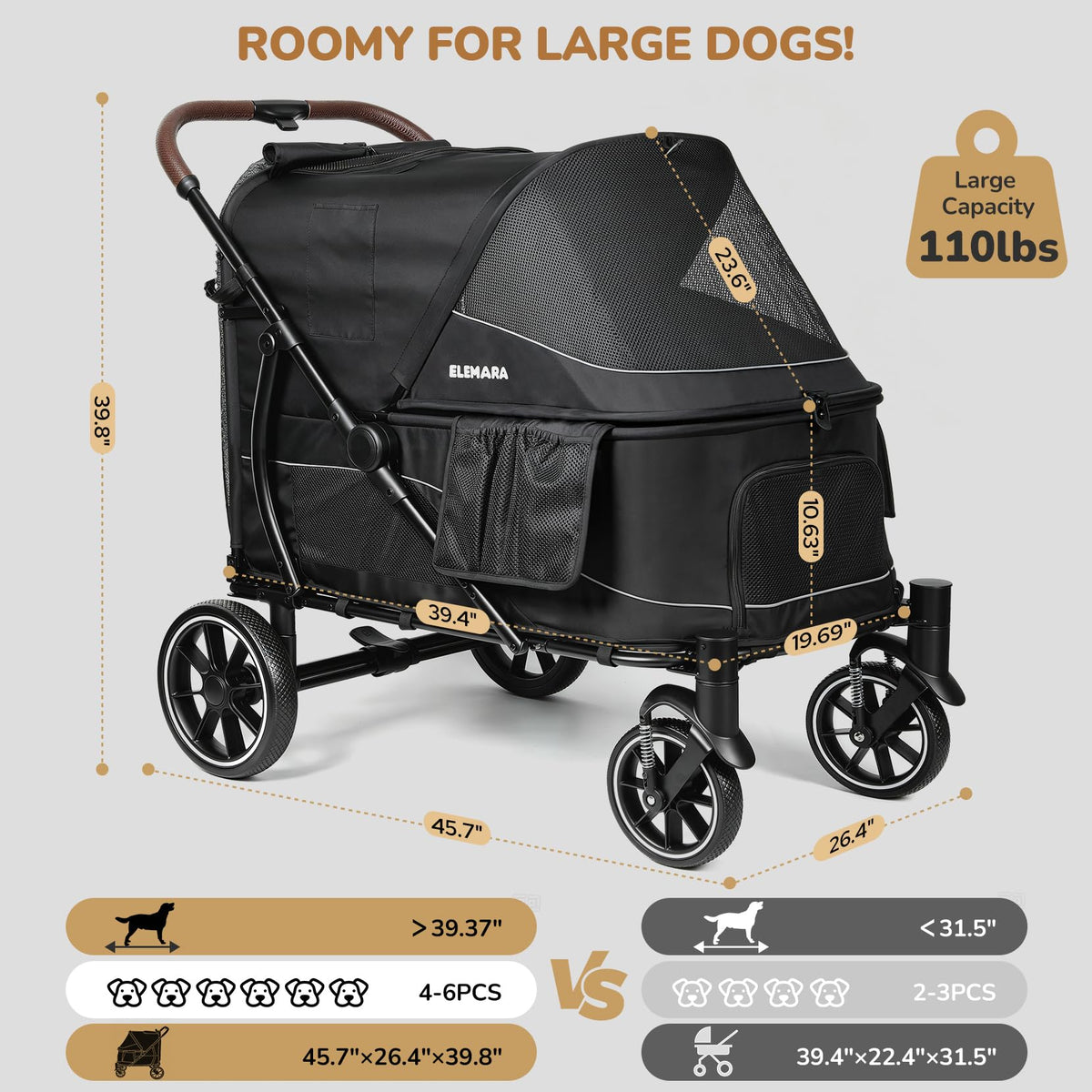 Large Dog Stroller with Walk-in Ramp, up to 110 lbs V733311
