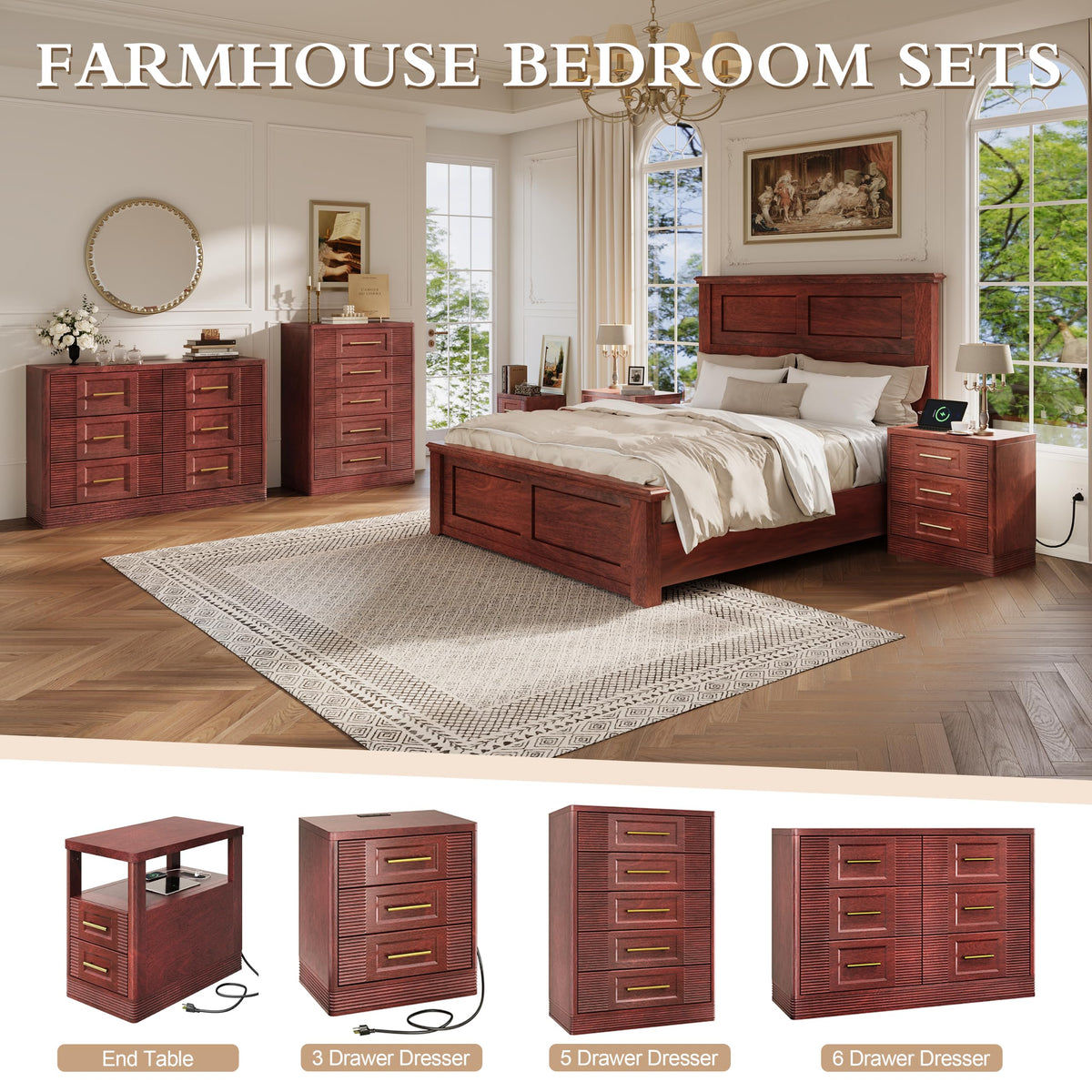 Farmhouse End Table with Charging Station, 2 Storage Drawers E908517
