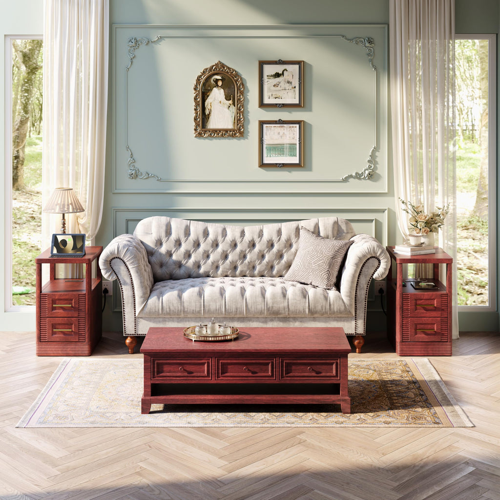 Farmhouse End Table with Charging Station, 2 Storage Drawers E908517