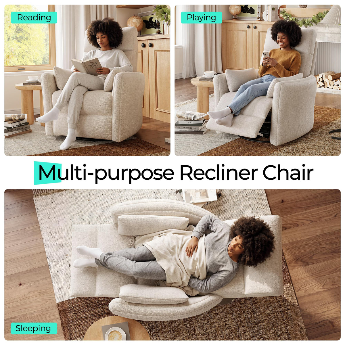 360 Swivel Chenille Recliner Chair with 2 Pillows M230