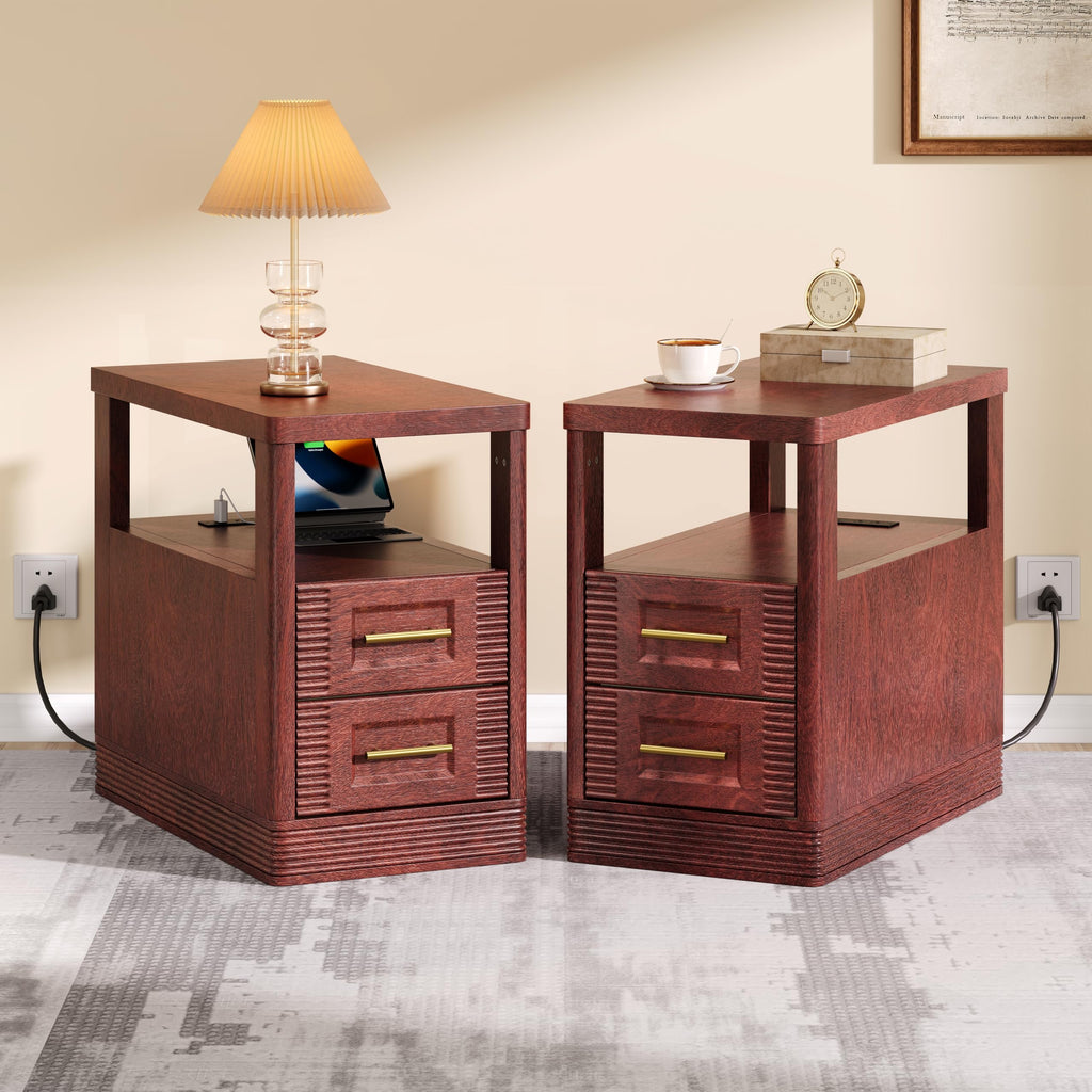 Farmhouse End Table with Charging Station, 2 Storage Drawers E908517