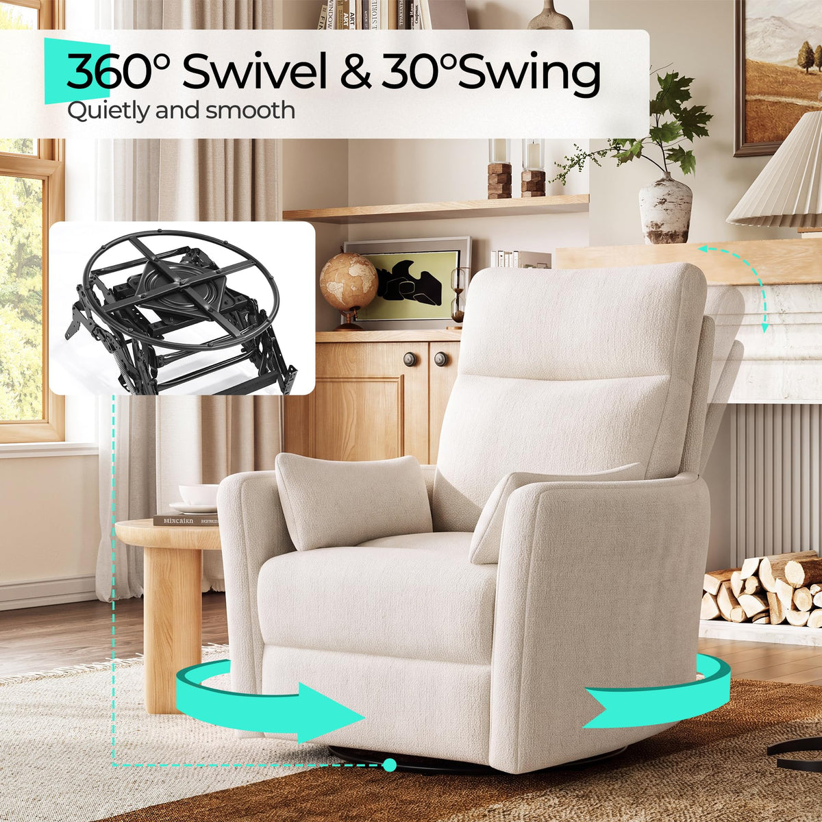 360 Swivel Chenille Recliner Chair with 2 Pillows M230