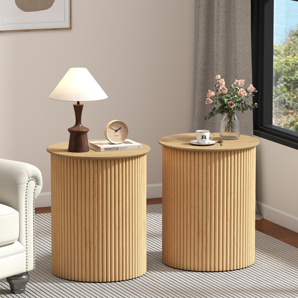 Small Round Wood Side Table Set of 2 R54511