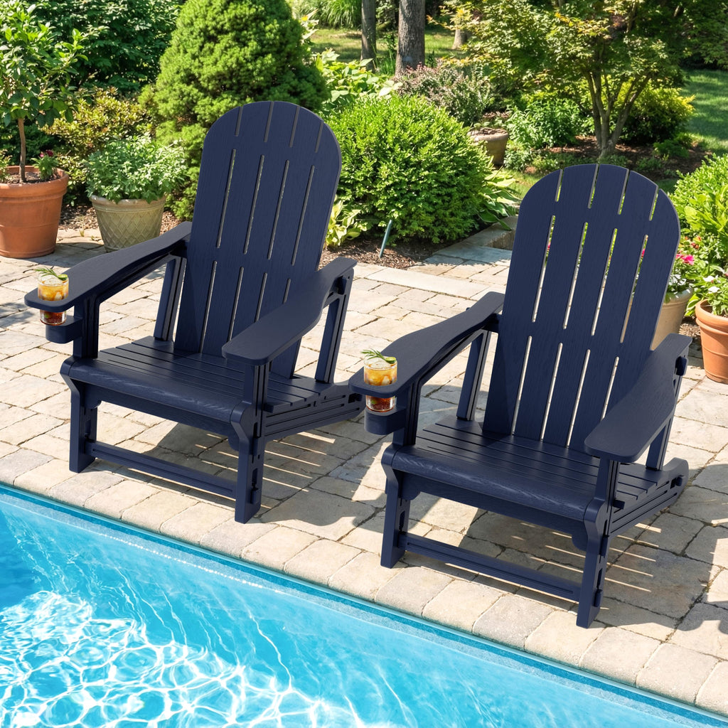 Dark Blue HDPE Adirondack Chairs Set of 2 with Cup Holder E407