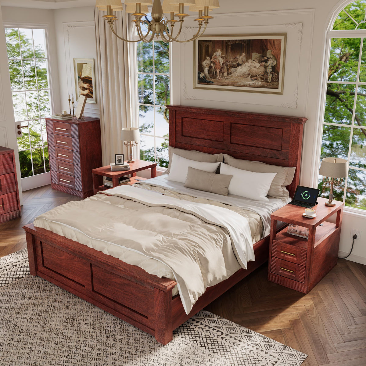 Farmhouse End Table with Charging Station, 2 Storage Drawers E908517