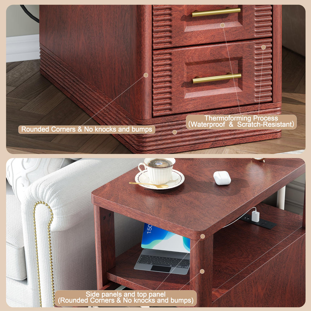 Farmhouse End Table with Charging Station, 2 Storage Drawers E908517