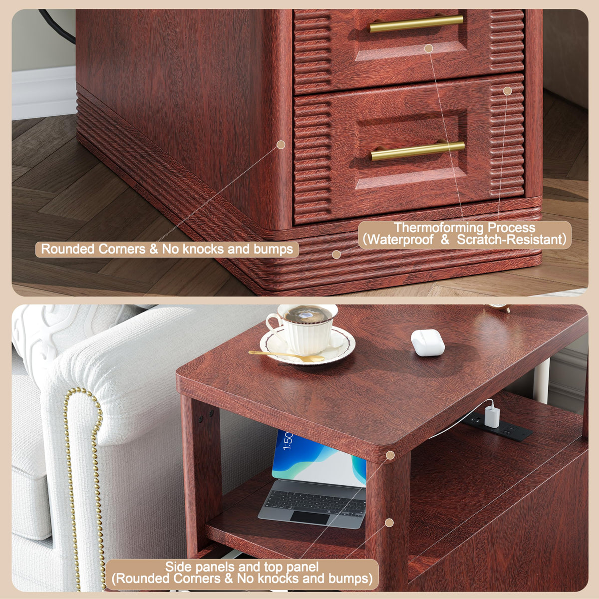 Farmhouse End Table with Charging Station, 2 Storage Drawers E908517