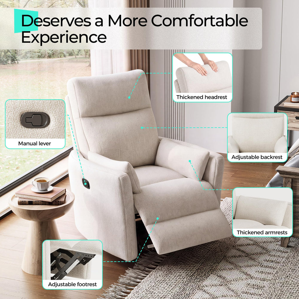 360 Swivel Chenille Recliner Chair with 2 Pillows M230
